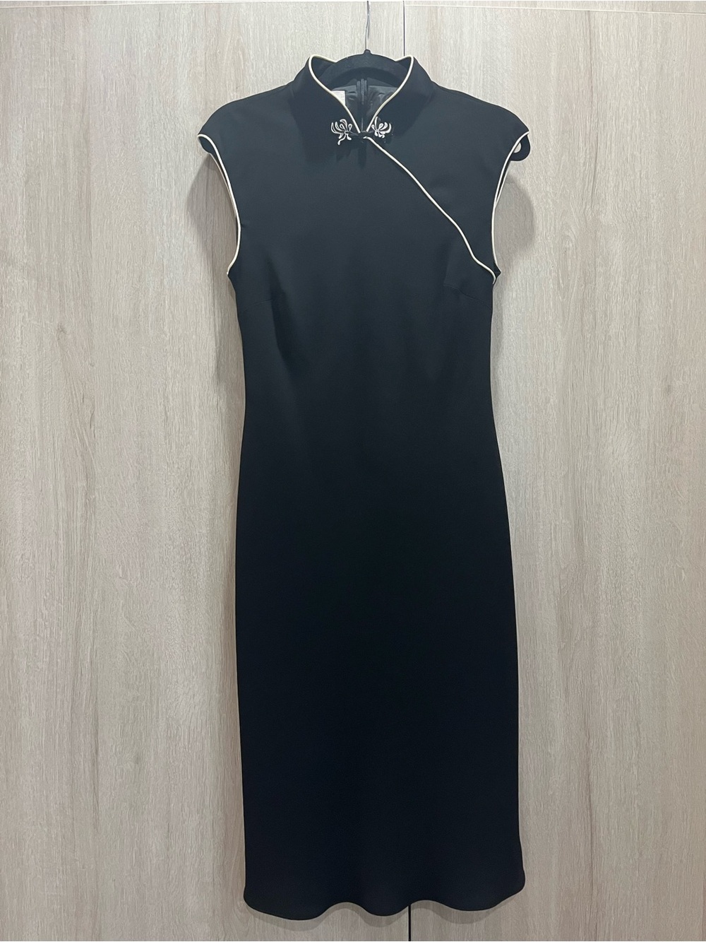 Evan Picone Black Mandarin Collar Dress Size 8 Asian Inspired Midi Dress